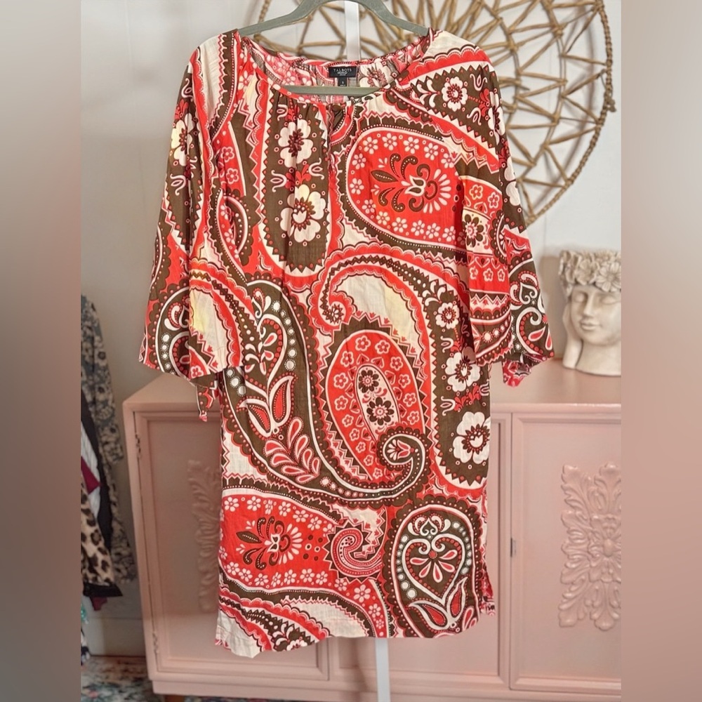 Talbots petite Small‎ Red and Brown Paisley Dress